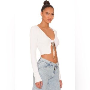 REVOLVE Top Women’s XS NWT Superdown Sydney Tie Front White Ribbed